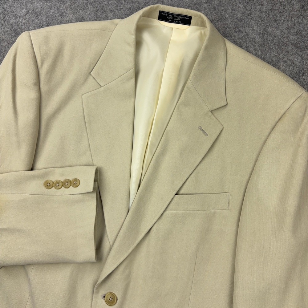 VTG Bert Pulitzer Sport Coat Men 42R Cream 100% Silk Herringbone Blazer 2 Button